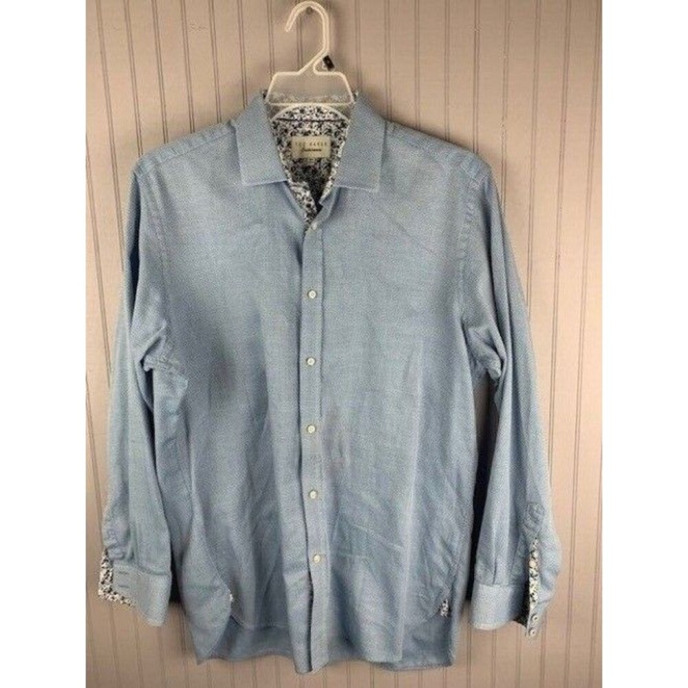 Ted Baker Endurance Size 16.5  34/46 Men Shirt Blue Pattern Long Sleeve Cotton
